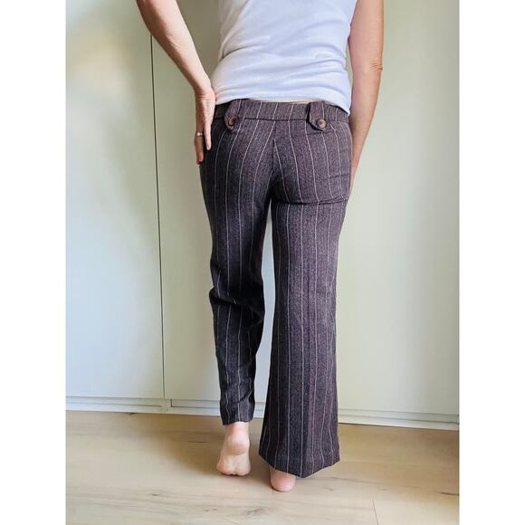 Y2K Low Rise Pinstriped Cropped Pants Brown SZ 6 Low Waist Size 30" Indie Vibes - Picture 6 of 11